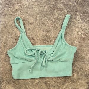 American Eagle Outfitters Light Green Tie-Front Crop Top